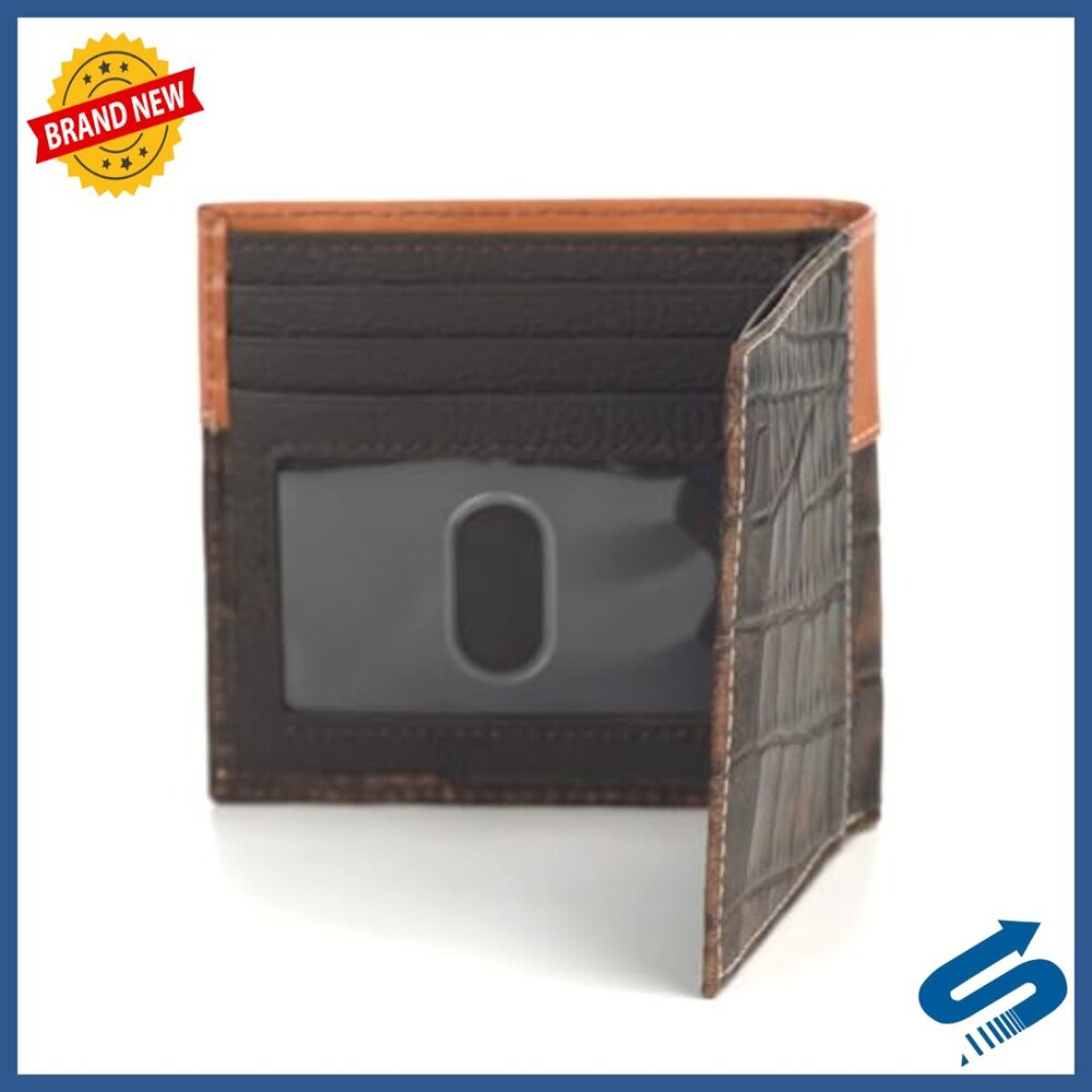 Men's Genuine Leather Bifold Wallet with Floral Embossing Slim Fit - Picture 3 of 6